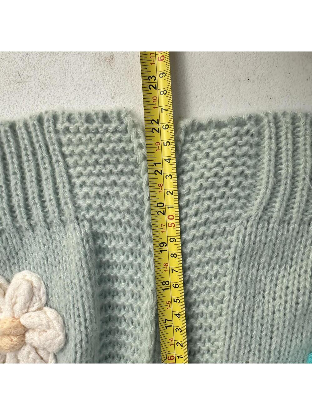 Luna Ivy Anthropologie Mint Green Knit Oversized Cardigan with Flowers Sz XS - Picture 7 of 7
